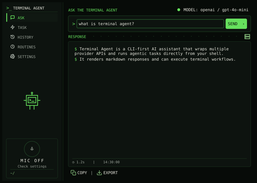 Terminal Agent GUI in Ask mode