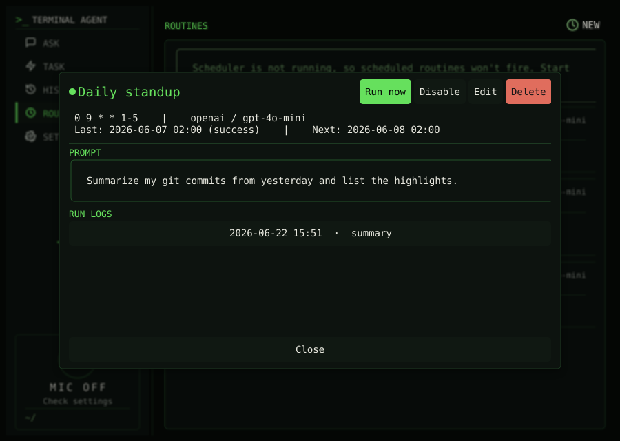 Terminal Agent GUI Routine detail