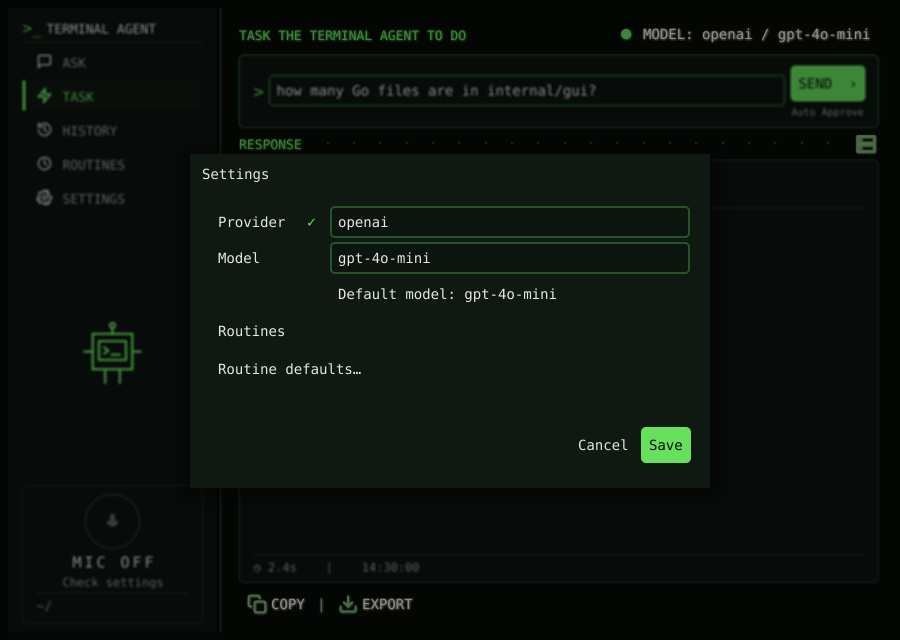 Terminal Agent GUI settings dialog